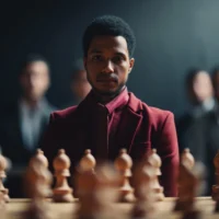 successful business team planning strategy chess board generated by ai